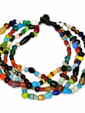 Colorful Multi Strand Glass Bead Bracelet Size 8 Boho Artisan Statement Jewelry
